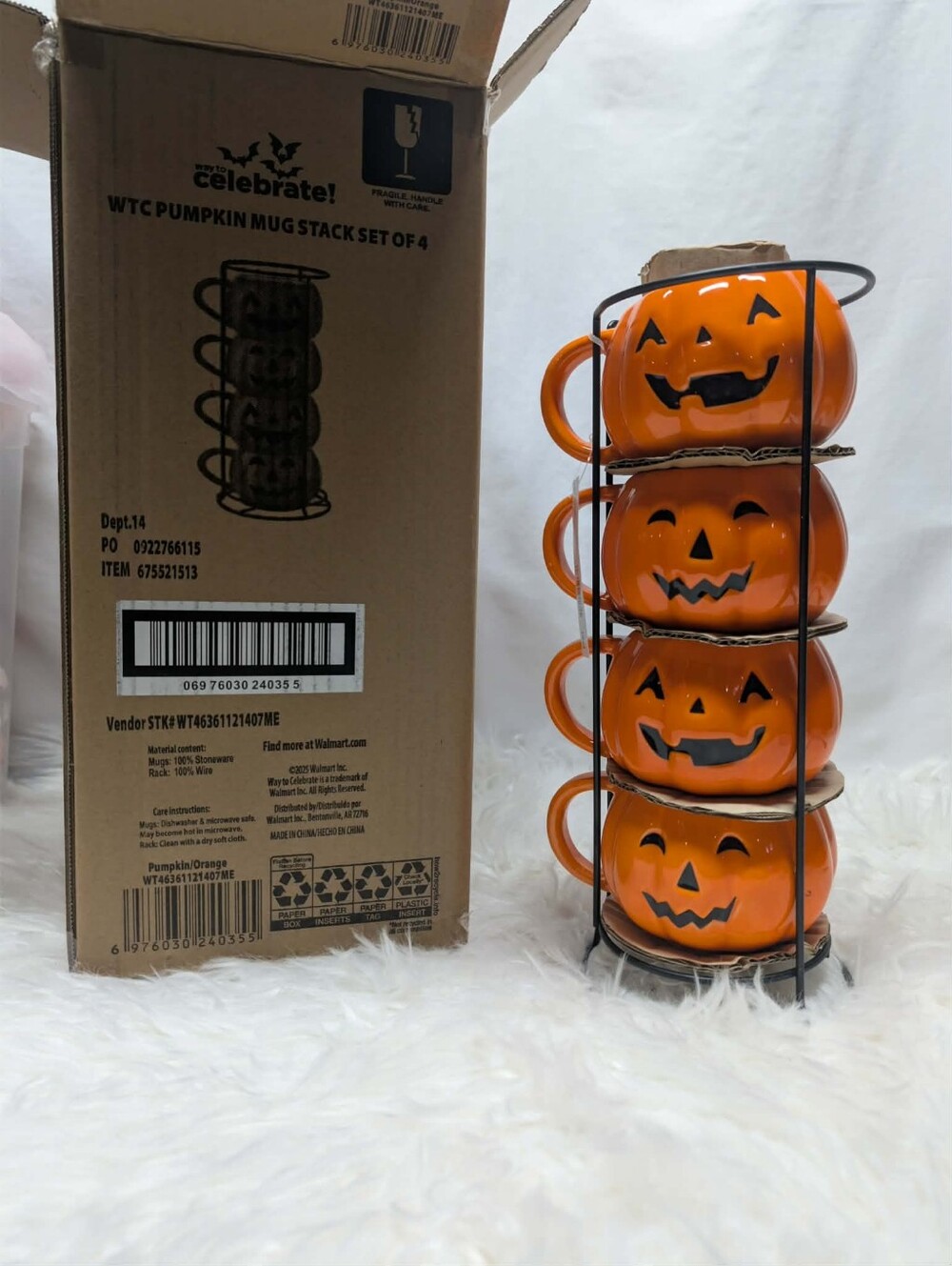 Nwt Halloween Pumpkin Stackable Mug Set - Orange (4pc)